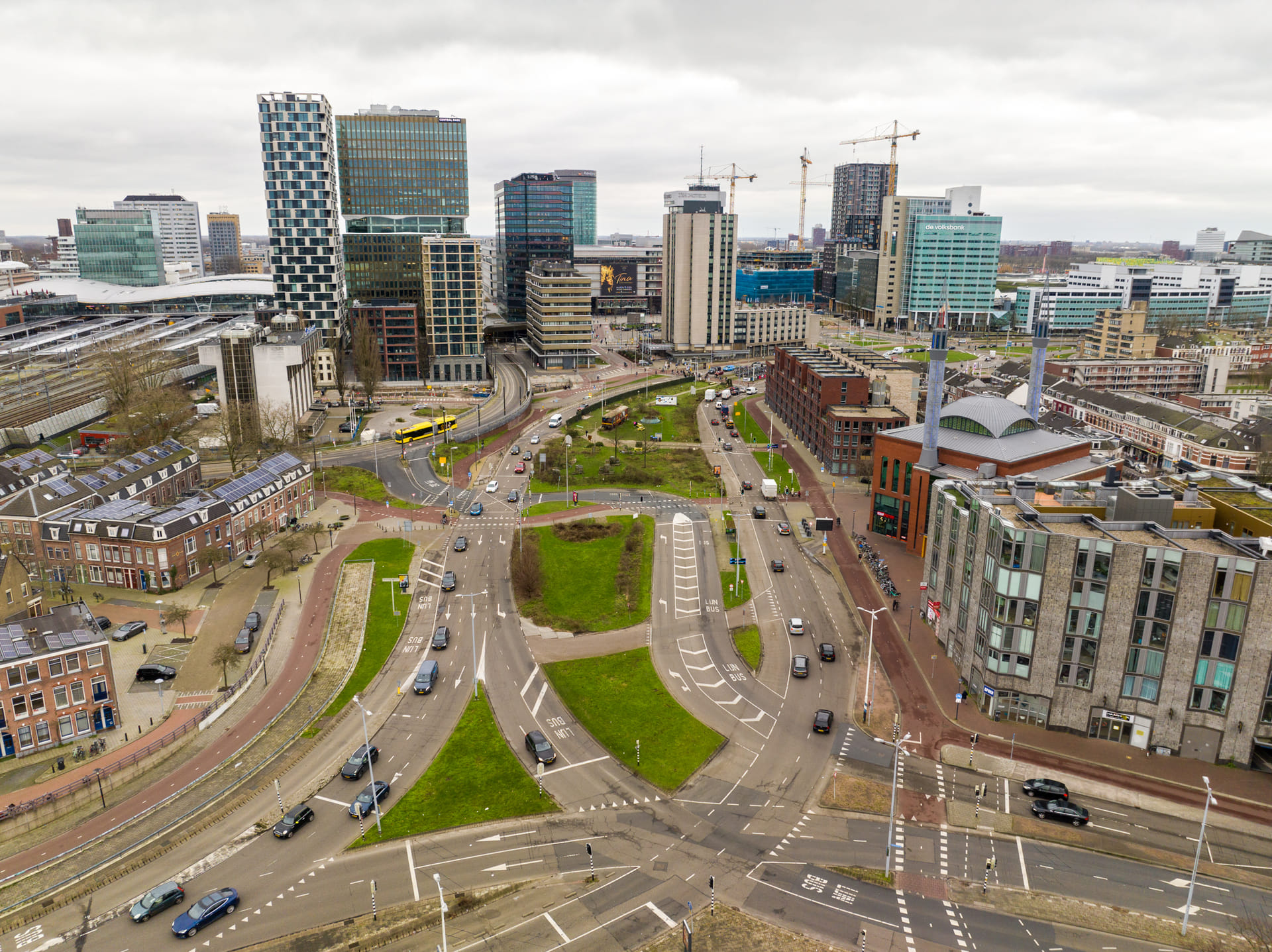 Drone beeld van bovenaf gemaakt van het Westplein.